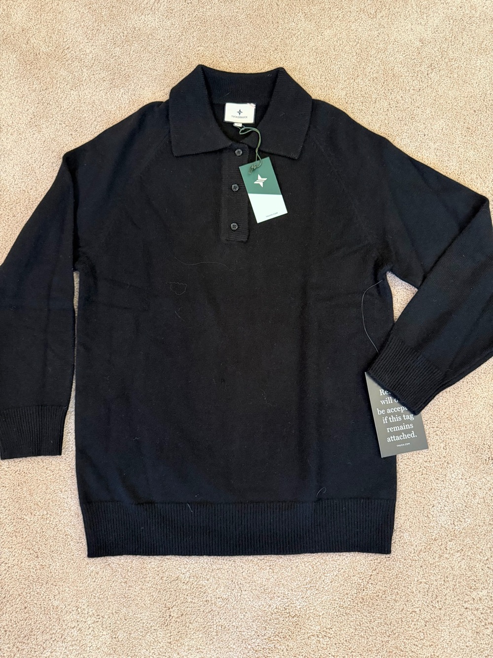 Tuckernuck NWT Cashmere Black Long Tunic Sweater Shirt Collar Size L